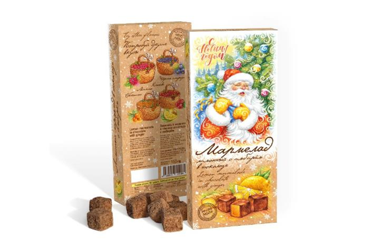  Сладарт(11443) Мармелад НОВОГОДНИЙ Лимонный с имбирём в тёмном шоколаде, 150г    в Котласе