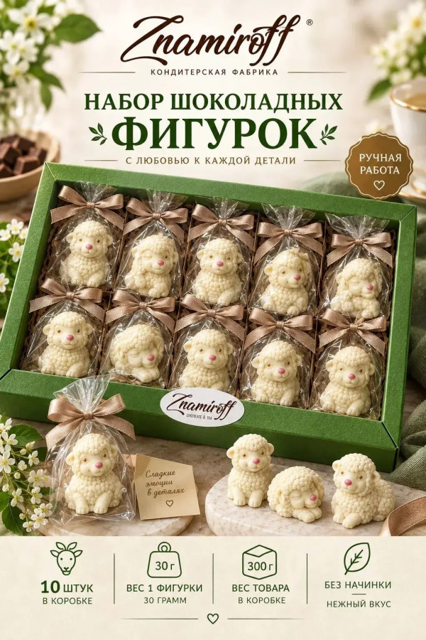 №1 Фигурный шоколад набор Овечки из белого шоколада(10шт по 30г) в Котласе