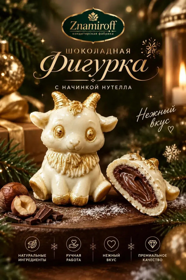 №1 Шоколад фигурный "Мультяшный козлик" белый шоколад с начинкой нутелла(блок 5шт по 70г) в Котласе