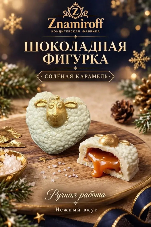 №1 Шоколад фигурный "Овечка-сердечко" белый шоколад с начинкой солёная карамель(блок 5шт по 70г) в Котласе