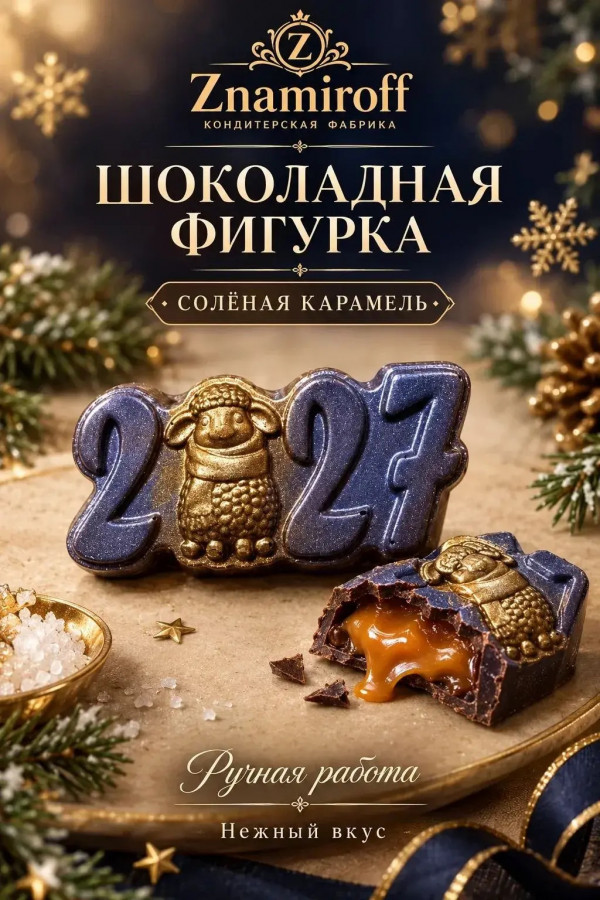 №1 Шоколад фигурный "Год 2027" молочный шоколад с начинкой солёная карамель(блок 5шт по 70г) в Котласе